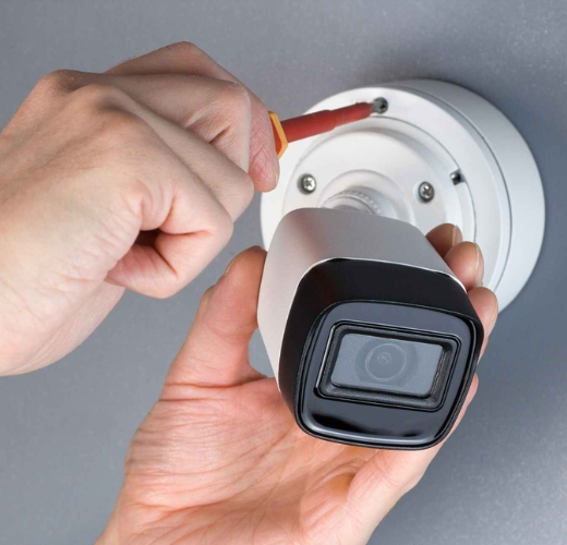 CCTV installation with IP cameras, NVR and remote monitoring dashboard