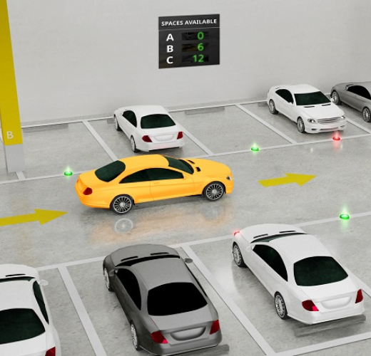 Smart parking system showing entry exit logs, slot availability dashboard and QR access